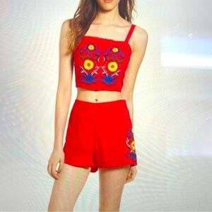 BP Red Embroidered High-Waisted Linen Shorts – NWT, Size Medium